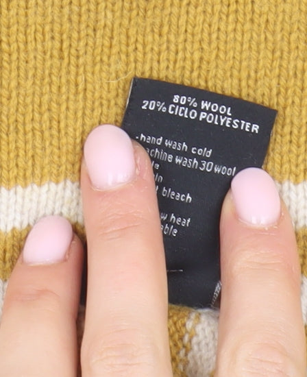 Finisterre Men's Yellow Striped Wool Pullover Jumper M