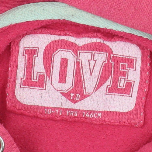 LOVE Girls Pink Full Zip Hoodie 11-12 Years Casual Wear