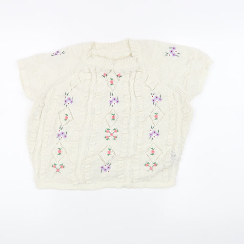 Cider Women's Ivory L Embroidered Knit T-Shirt