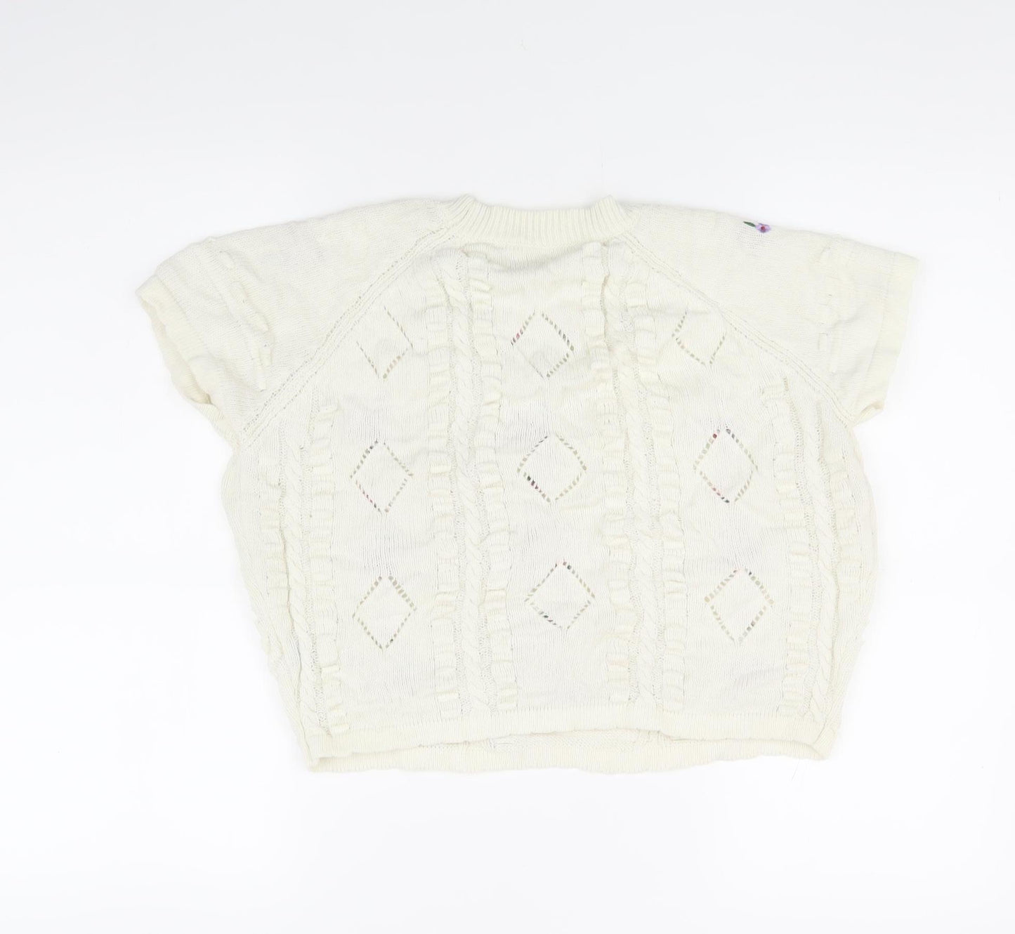 Cider Women's Ivory L Embroidered Knit T-Shirt
