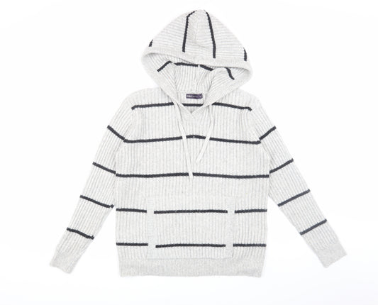 Marks and Spencer Women's Grey Striped Pullover Hoodie M