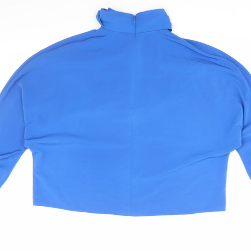 Zara Women's Blue High Neck Blouse, Size 2, Bow Accent