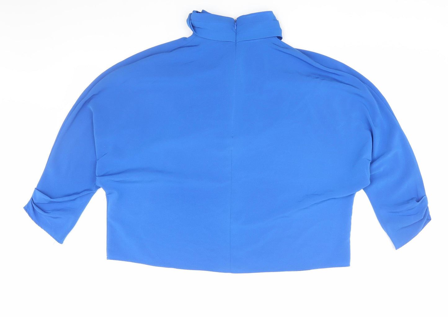 Zara Women's Blue High Neck Blouse, Size 2, Bow Accent