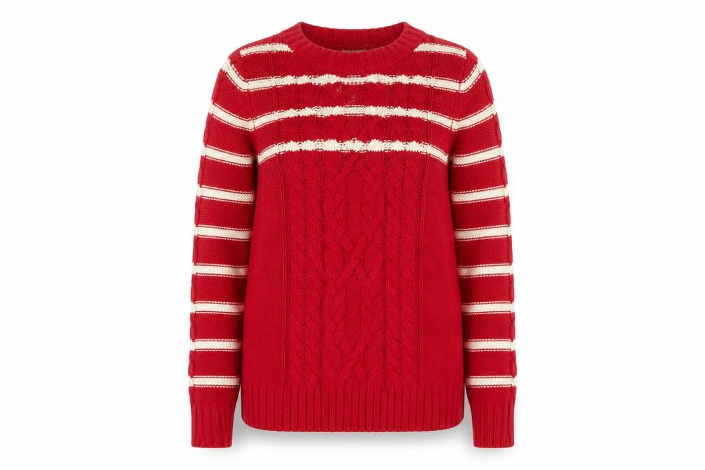 Front view of Next Women's Red Cable-Knit Striped Jumper, size 12