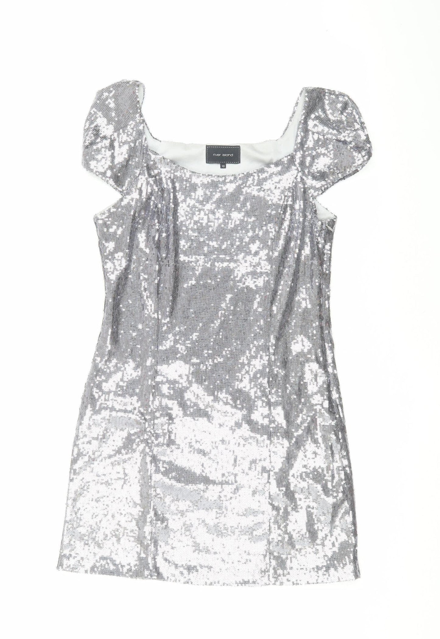 River Island Womens Silver Sequin Sheath Dress Size 10