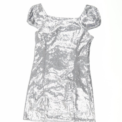 River Island Womens Silver Sequin Sheath Dress Size 10