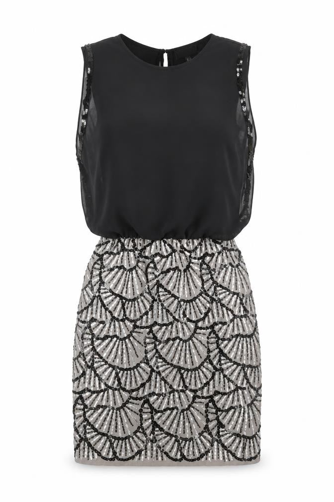Front view of Spotlight by Warehouse Black Sequin Women's Dress, size 6