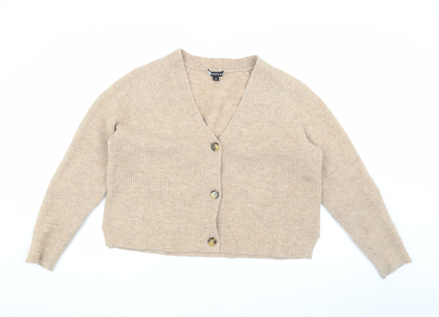 Whistles Women's Beige Cardigan, M, V-Neck, Button Accent