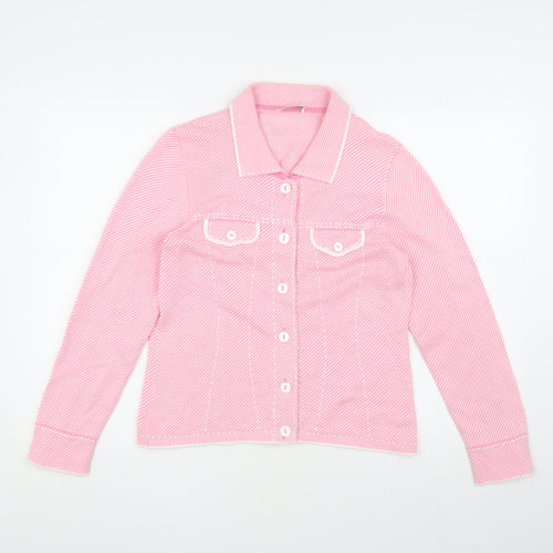 Elégance Women's Pink Striped Button-Up Shirt, Size 12
