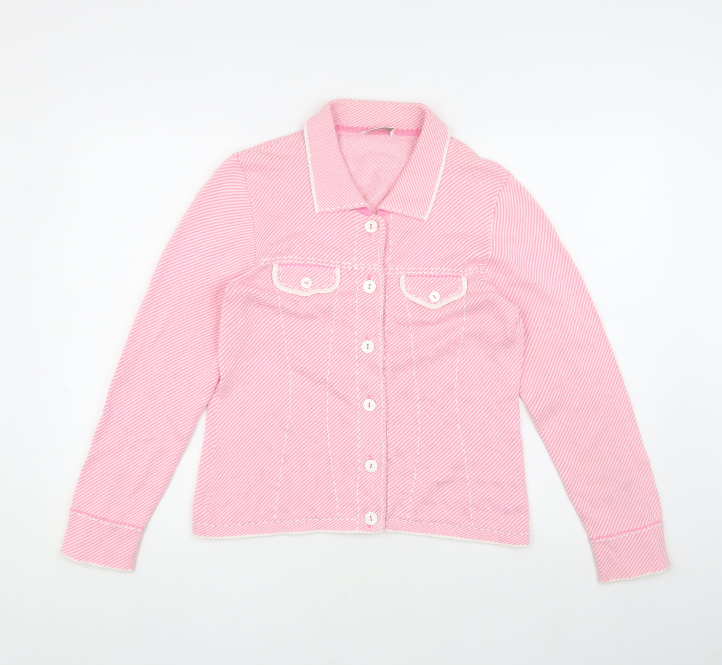 Elégance Women's Pink Striped Button-Up Shirt, Size 12