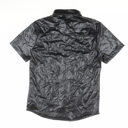 JOGAL Men's Black Short Sleeve Button-Up Shirt, Size M