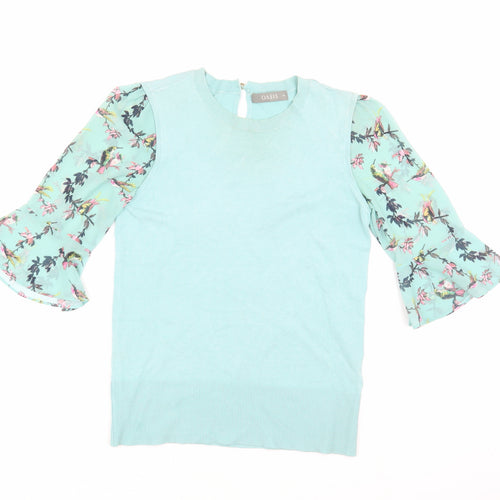 Oasis Women's Blue Floral 3/4 Sleeve Blouse XS