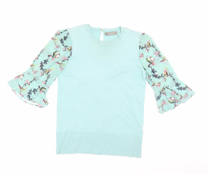 Oasis Women's Blue Floral 3/4 Sleeve Blouse XS