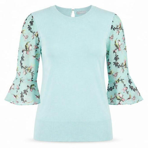 Oasis Women's Blue Floral 3/4 Sleeve Blouse XS