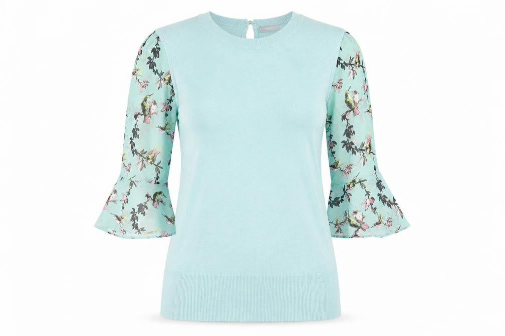 Oasis Women's Blue Floral 3/4 Sleeve Blouse XS