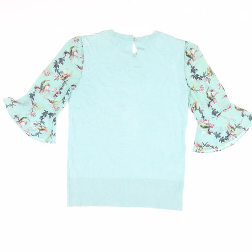 Oasis Women's Blue Floral 3/4 Sleeve Blouse XS