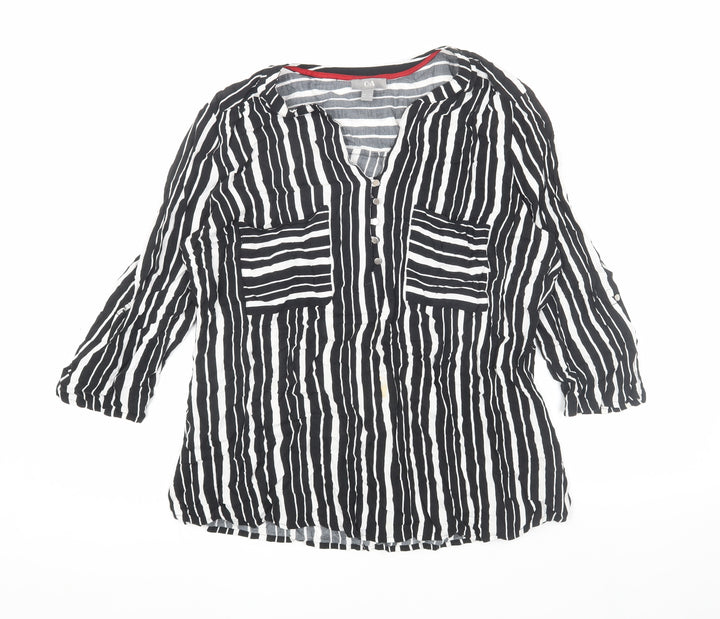 C&A Women's Striped Black Tunic Blouse Size 16