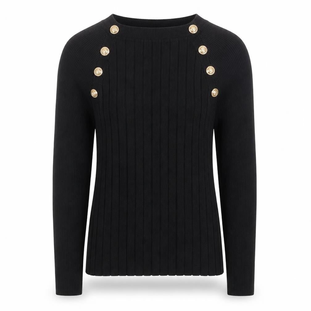 Front view of Quiz Women's Black Round Neck Knit Jumper S