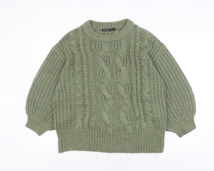 Brave Soul Women's Green Cable-Knit Pullover Jumper, S