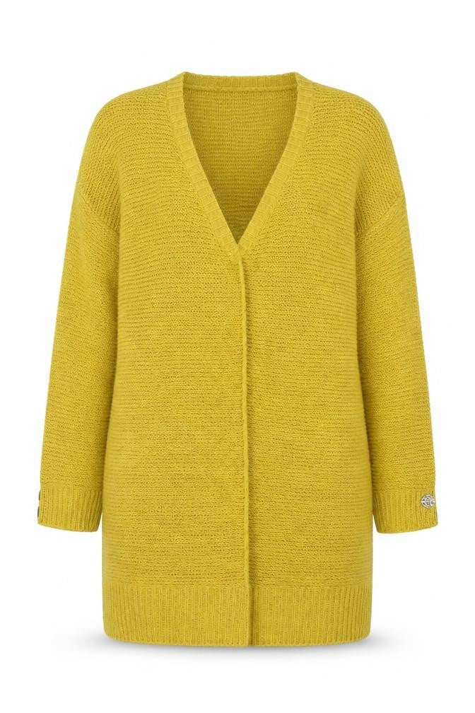 Front view of Wallis Women's Yellow V-Neck Cardigan M