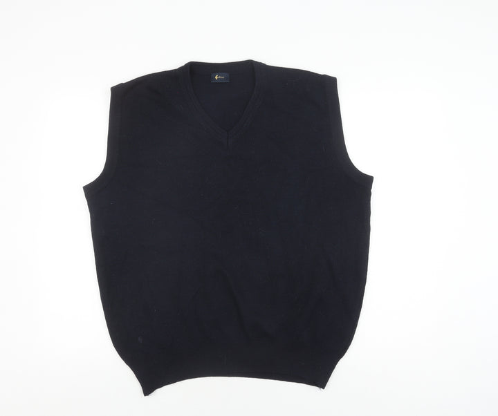 Gabicci Men's Black Wool Acrylic V-Neck Vest Jumper