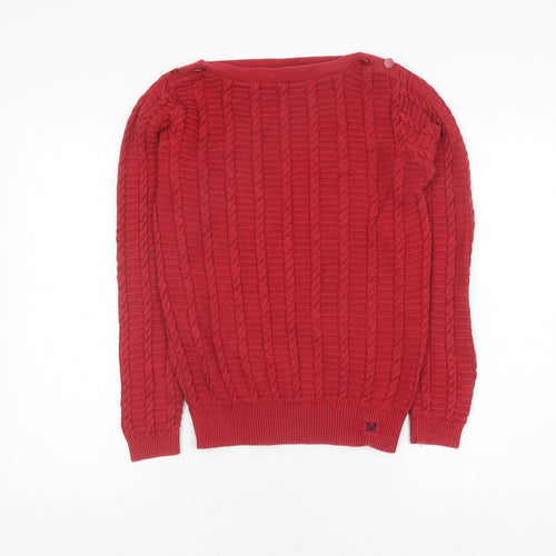 Crew Clothing Company Women's Red Cable-Knit Boat Neck Jumper Size 12