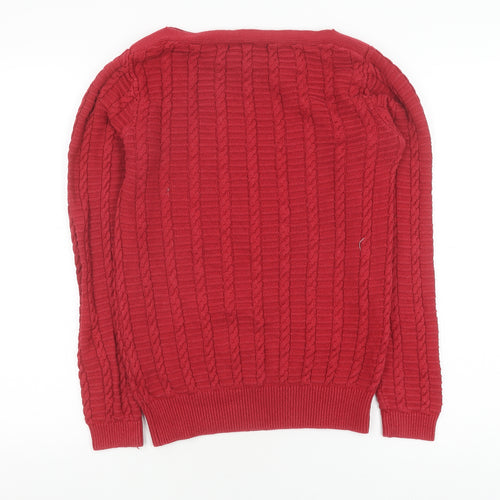 Crew Clothing Company Women's Red Cable-Knit Boat Neck Jumper Size 12
