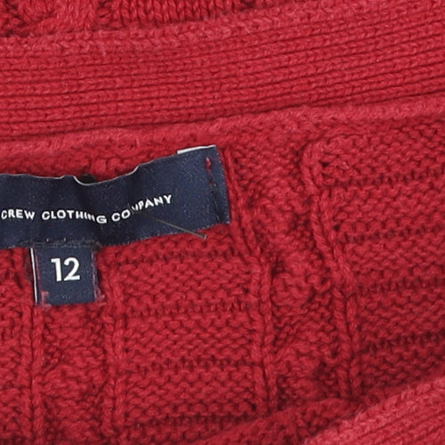 Crew Clothing Company Women's Red Cable-Knit Boat Neck Jumper Size 12