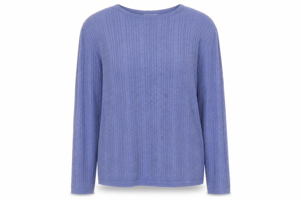 Front view of Rowland's Women's Blue Cable-Knit jumper L