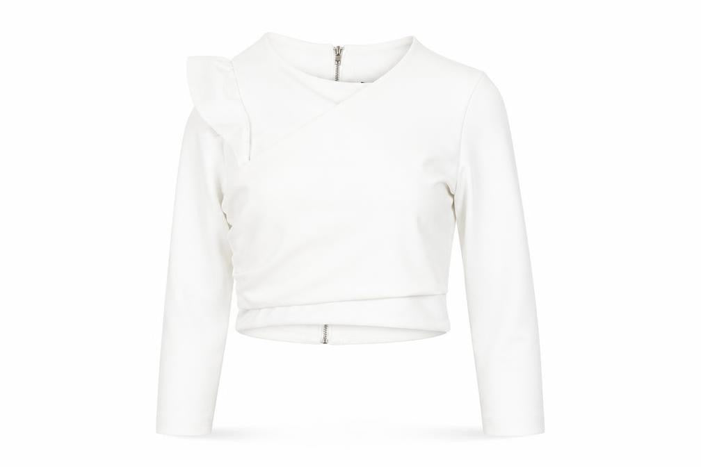 Front view of Zara Women's White Cropped Off-Shoulder Top, size 12