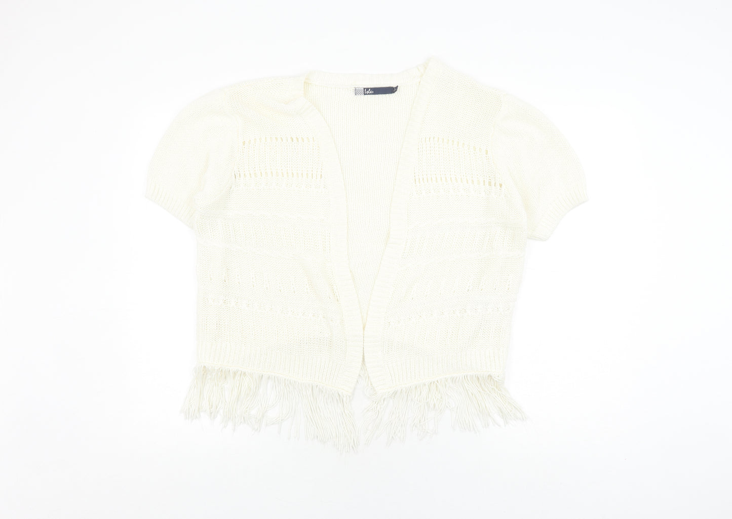 Isle Women's Ivory Open-Knit Cardigan Fringe L