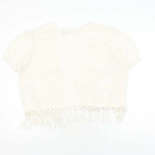 Isle Women's Ivory Open-Knit Cardigan Fringe L