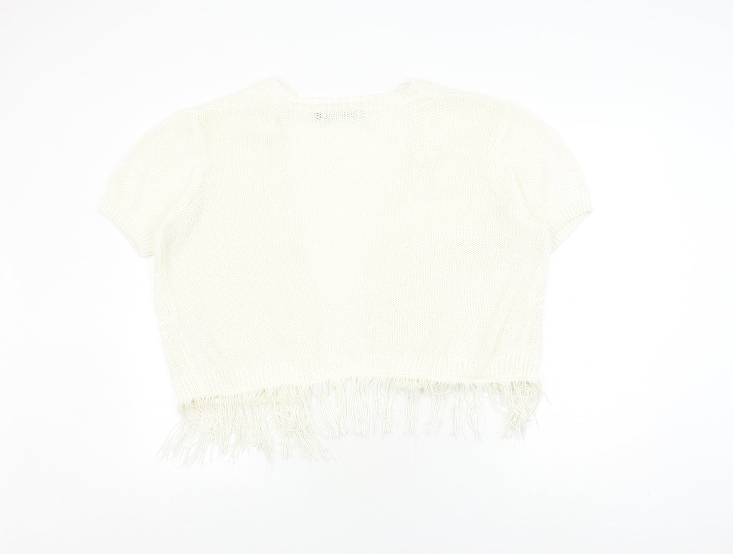 Isle Women's Ivory Open-Knit Cardigan Fringe L