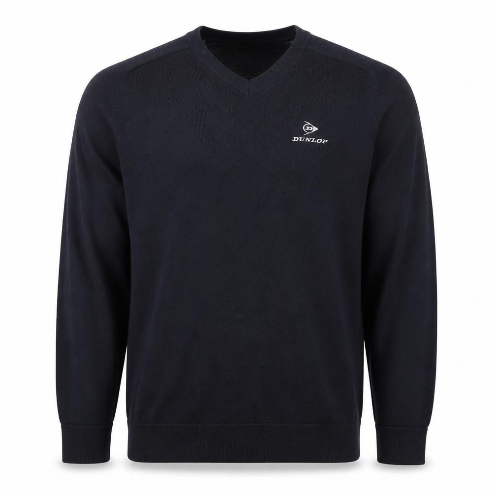 Front view of Dunlop men’s black v-neck pullover golf jumper m