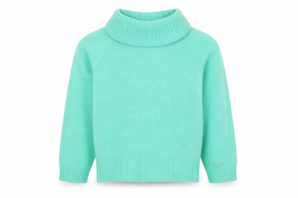 Front view of Lakeland Women's Green Roll Neck jumper, size 10