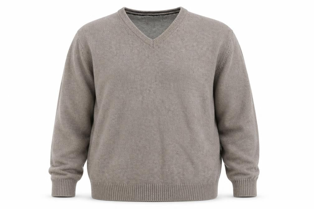 Front view of Maine New England Men's Grey V-Neck Wool Pullover 2XL