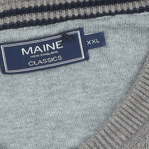 Maine New England Men's Grey V-Neck Wool Pullover 2XL