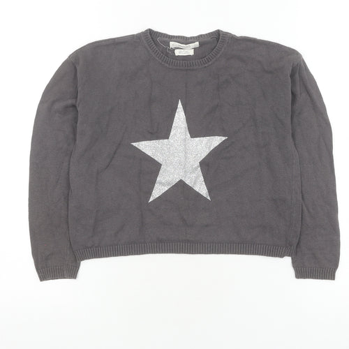 Mango Girls Grey Star Pullover Jumper, Size 9-10 Years