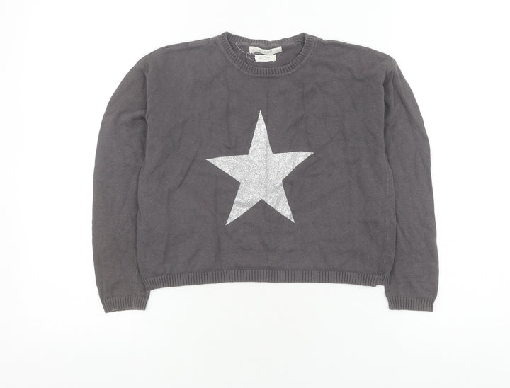Mango Girls Grey Star Pullover Jumper, Size 9-10 Years