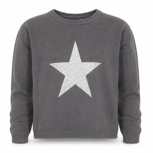 Mango Girls Grey Star Pullover Jumper, Size 9-10 Years