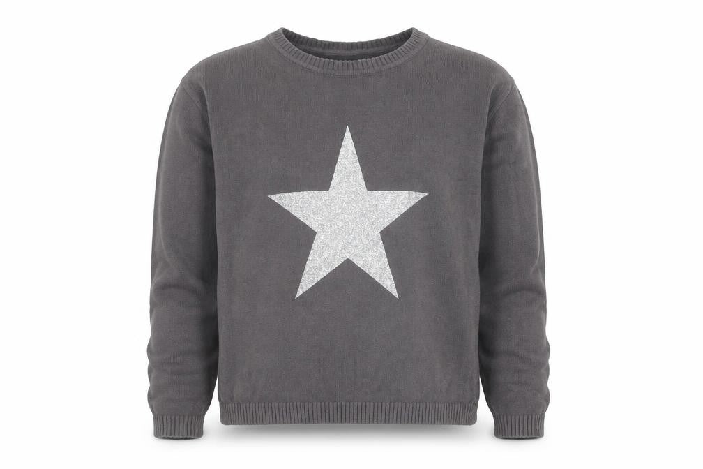 Mango Girls Grey Star Pullover Jumper, Size 9-10 Years