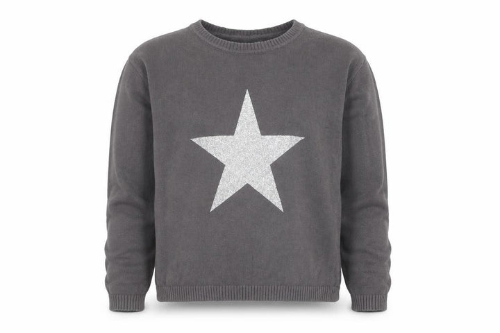 Mango Girls Grey Star Pullover Jumper, Size 9-10 Years