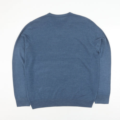 Marks and Spencer Men's Blue XL V-Neck Pullover Jumper
