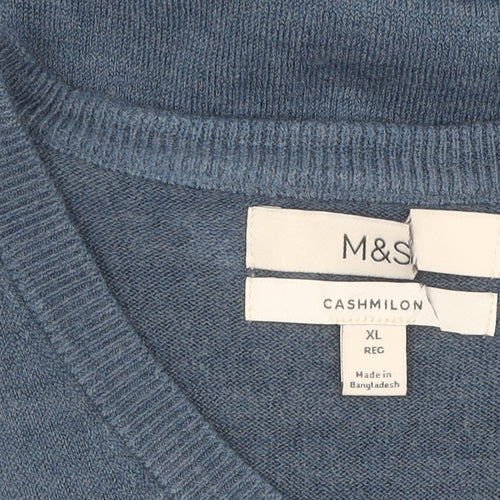 Marks and Spencer Men's Blue XL V-Neck Pullover Jumper