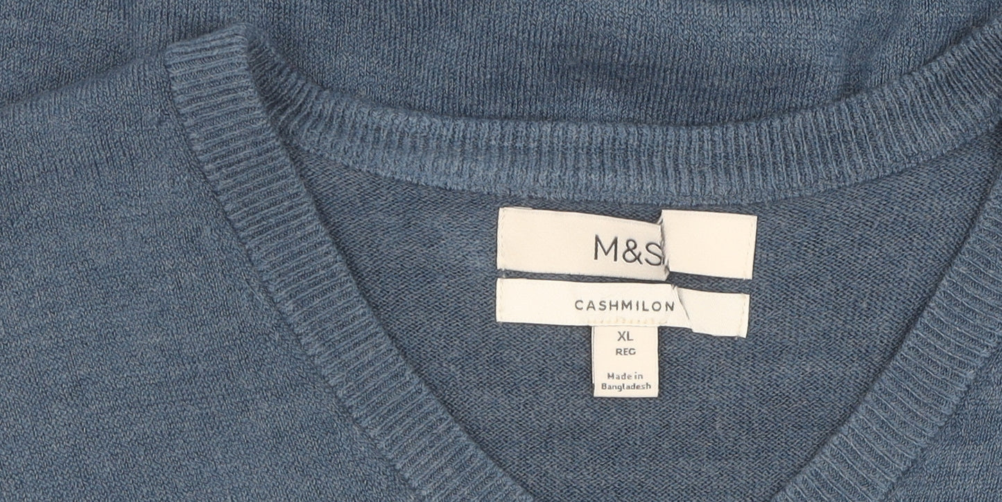 Marks and Spencer Men's Blue XL V-Neck Pullover Jumper