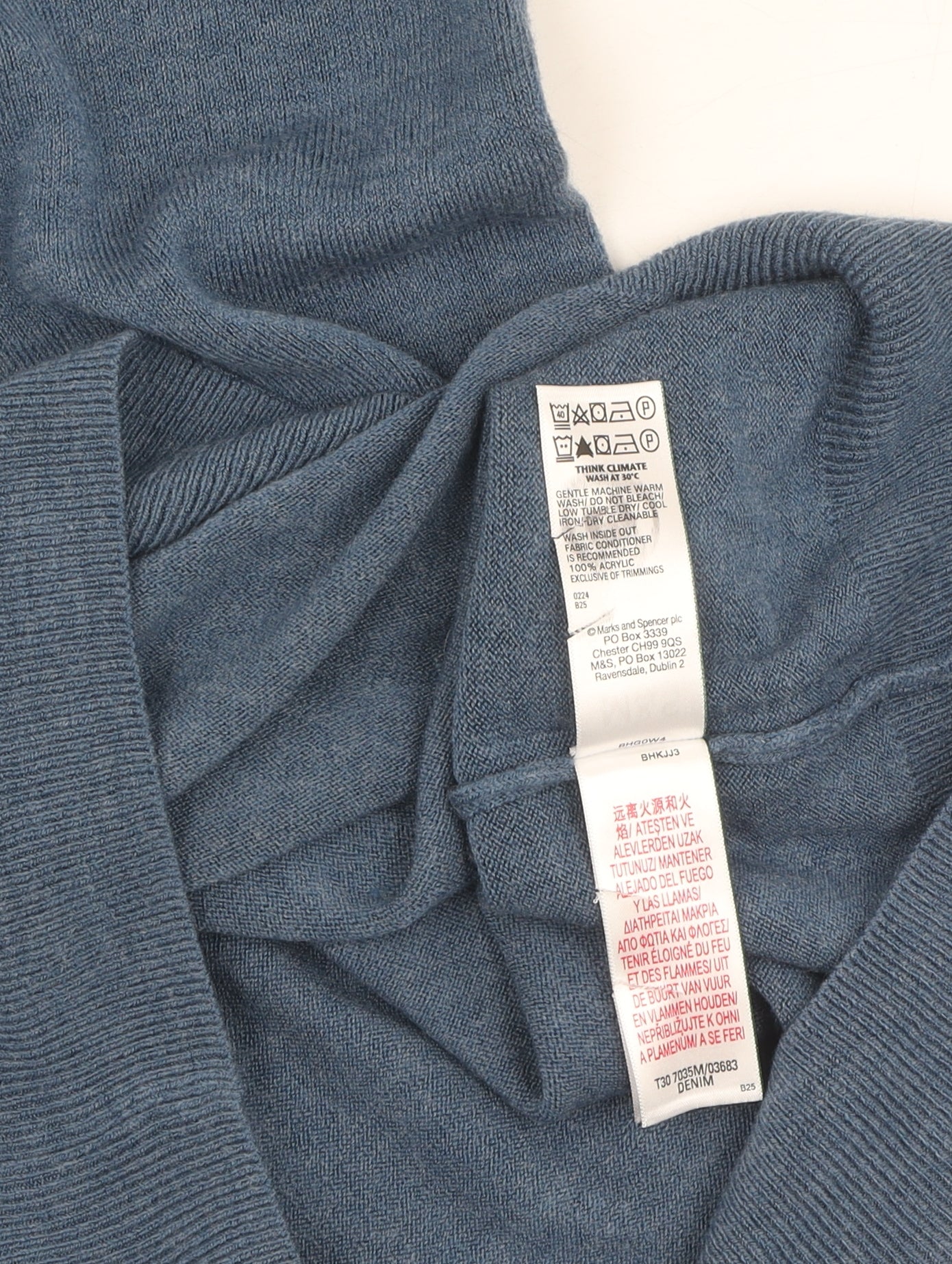 Marks and Spencer Men's Blue XL V-Neck Pullover Jumper