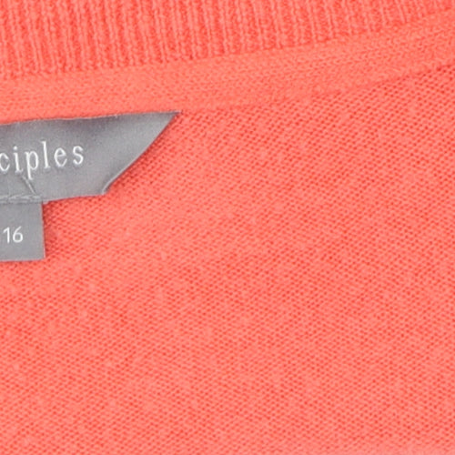 Principles Women's Orange V-Neck Pullover Jumper Size 16