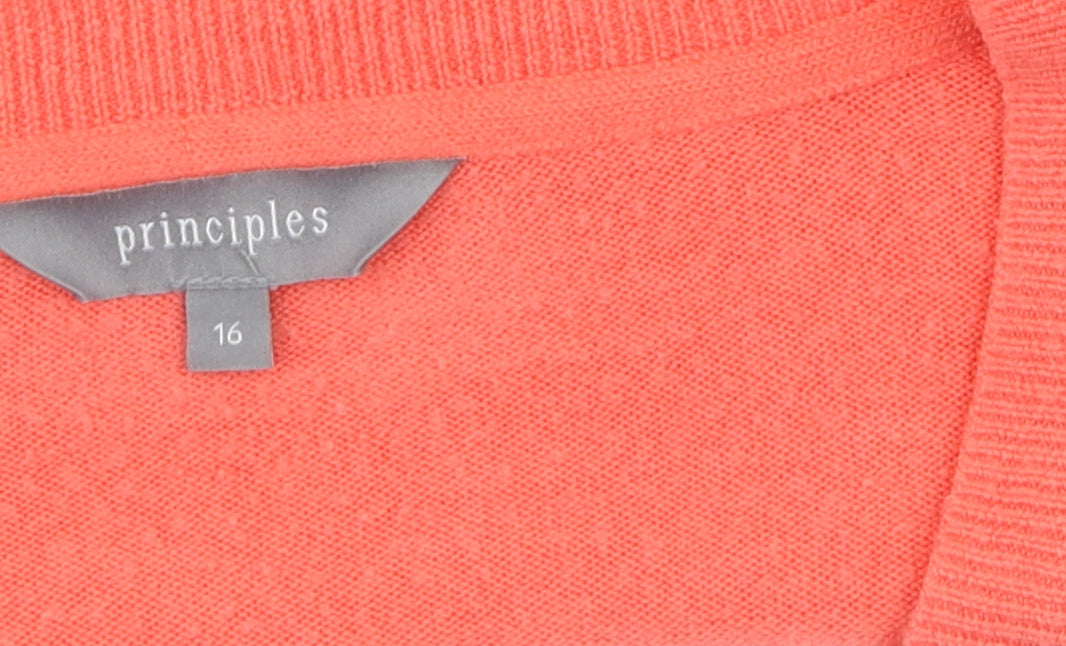 Principles Women's Orange V-Neck Pullover Jumper Size 16