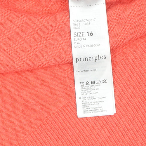 Principles Women's Orange V-Neck Pullover Jumper Size 16