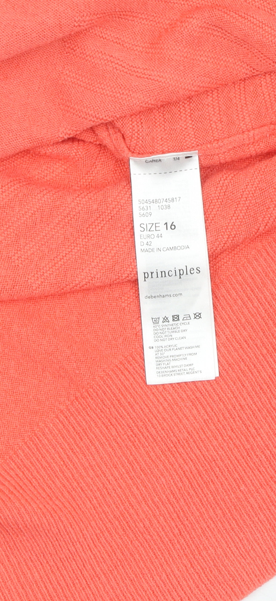 Principles Women's Orange V-Neck Pullover Jumper Size 16